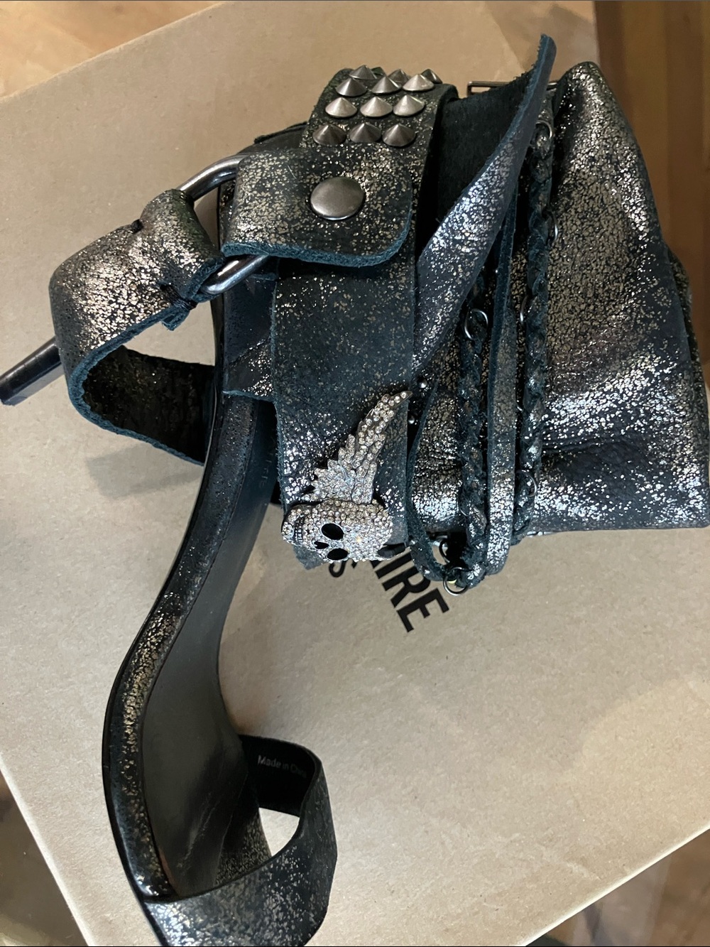 Zadig & Voltaire Metallic Silver Studded Ankle-Strap Heel